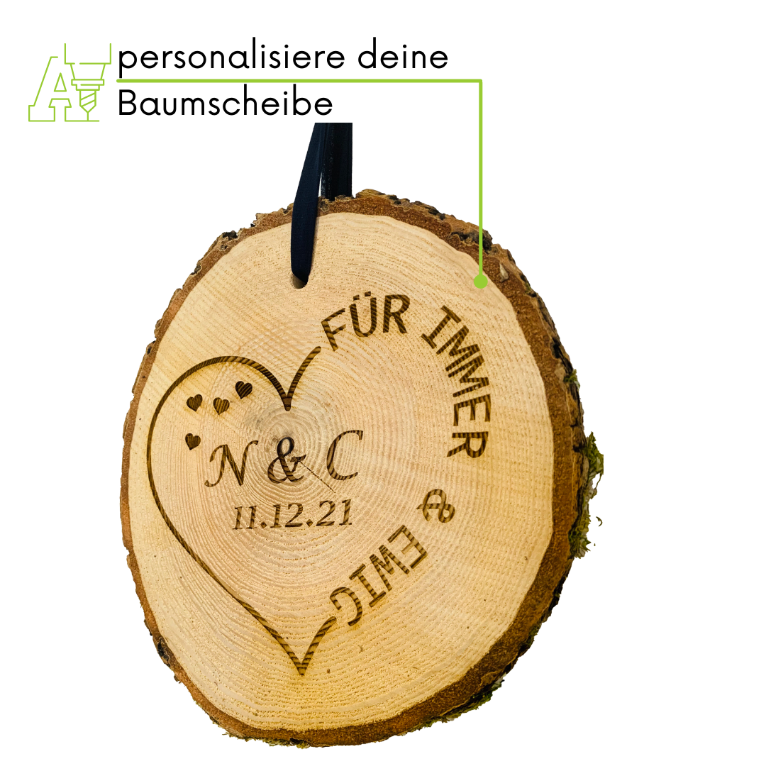 Baumscheibe mit Gravur - personalisierte Holzscheibe 18cm "Für immer und ewig"