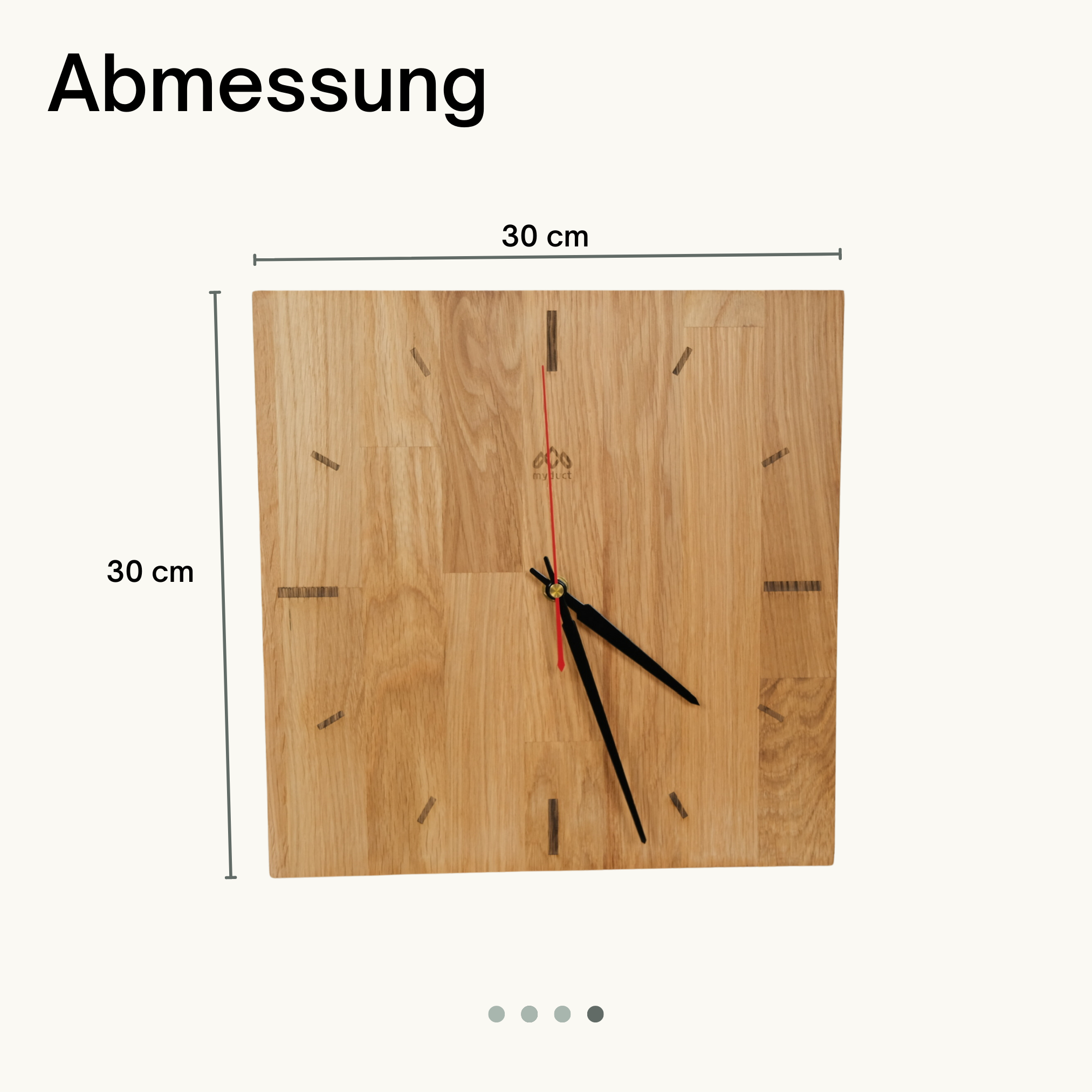 myduct Premium Funk-Wanduhr "Holzkreis" mit Gravur aus Eichenholz Ø 30cm, lautloses Uhrwerk für Wohnzimmer Schlafzimmer Küche