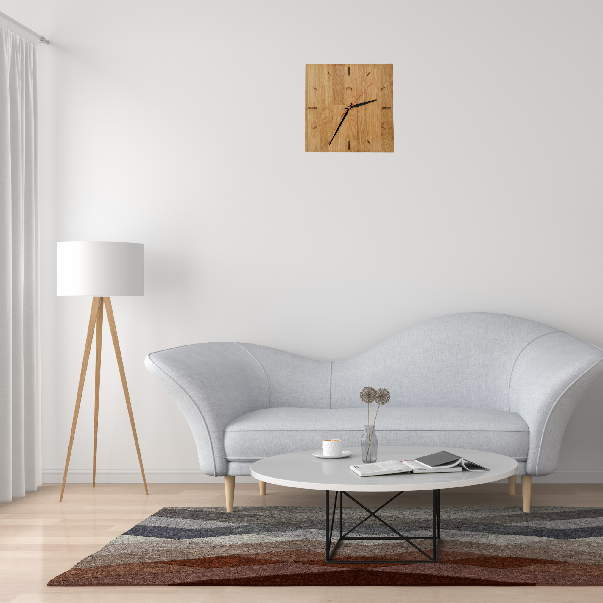 myduct Premium Funk-Wanduhr "Holzkreis" mit Gravur aus Eichenholz Ø 30cm, lautloses Uhrwerk für Wohnzimmer Schlafzimmer Küche