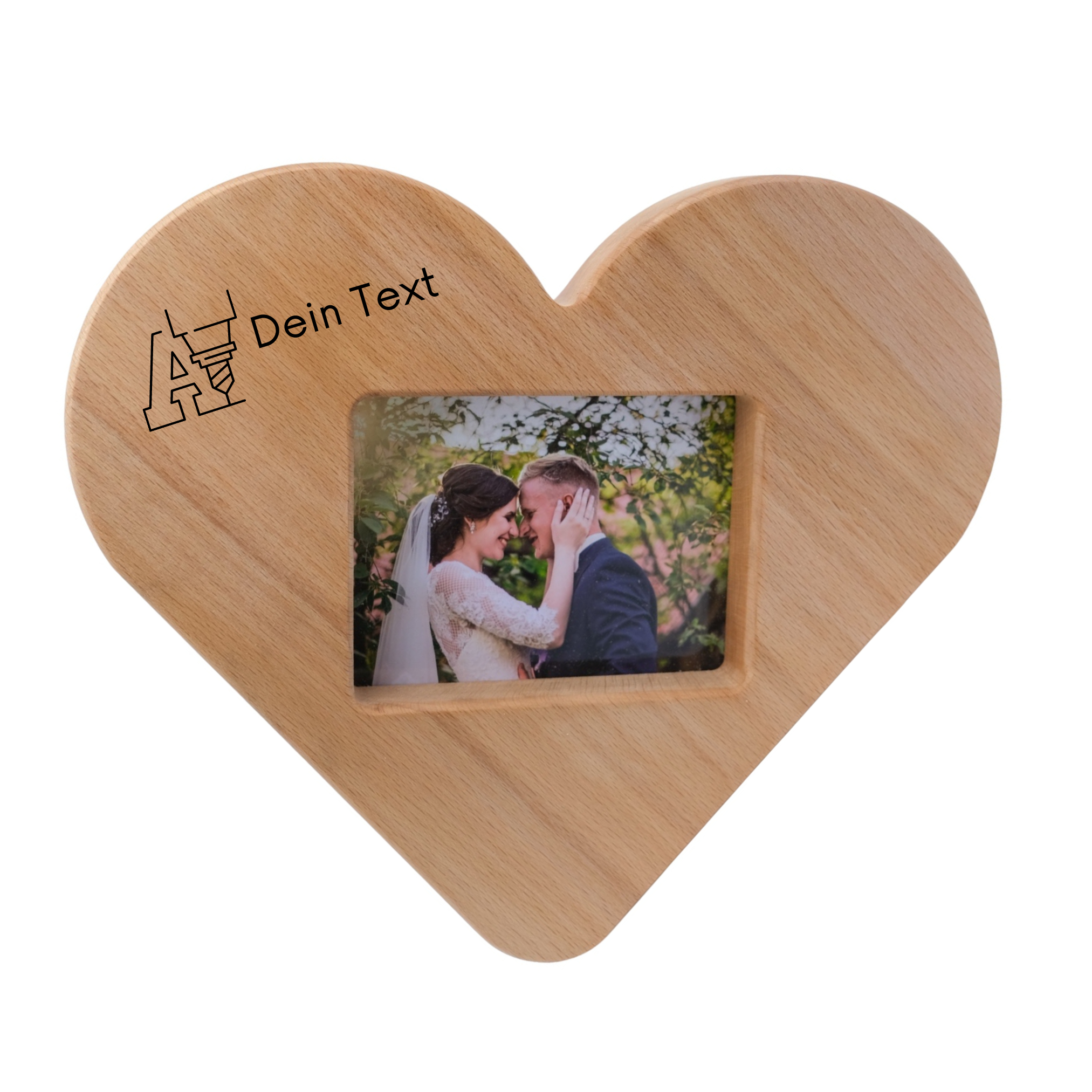 Bilderrahmen in Herzform mit Gravur aus Buchenholz Bild 10x15cm