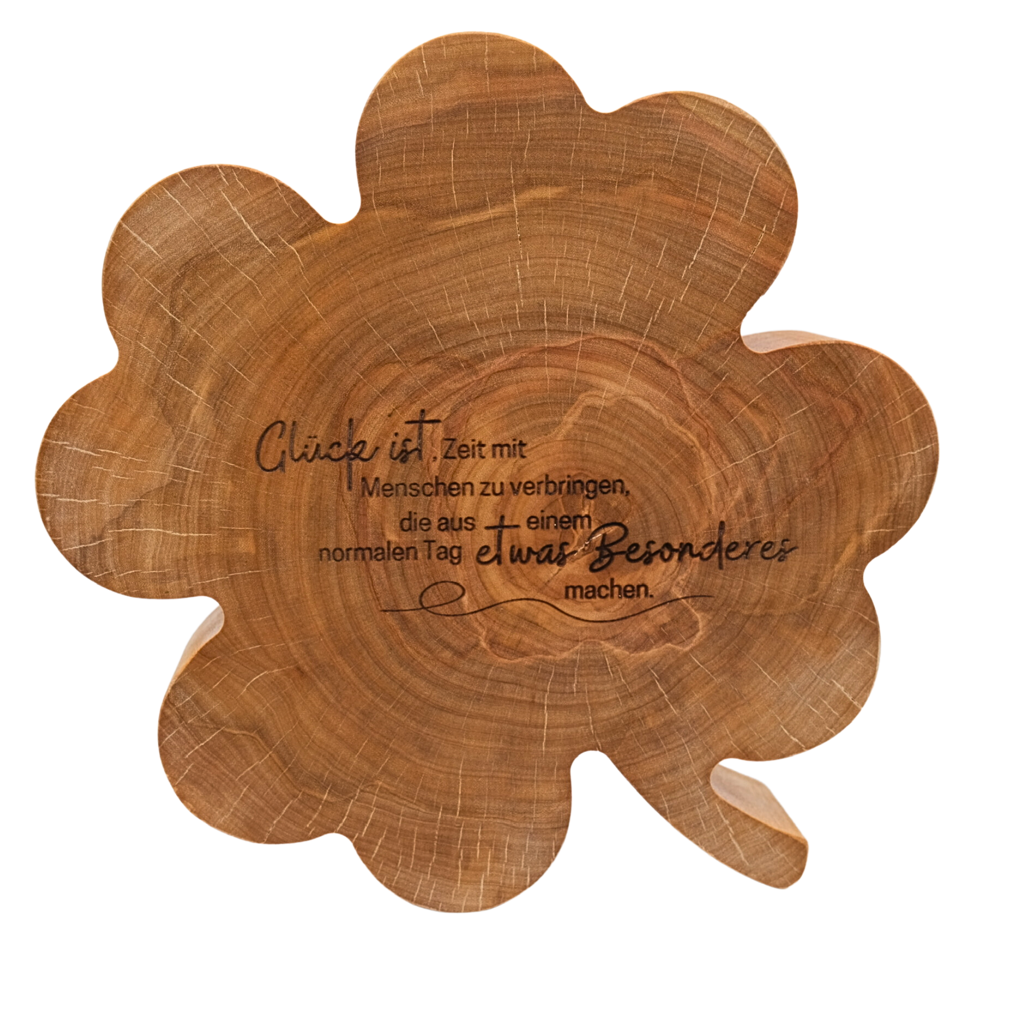 Holzkleeblatt mit Gravur aus Birkenstamm 20cm groß als Geschenk und Glücksbringer