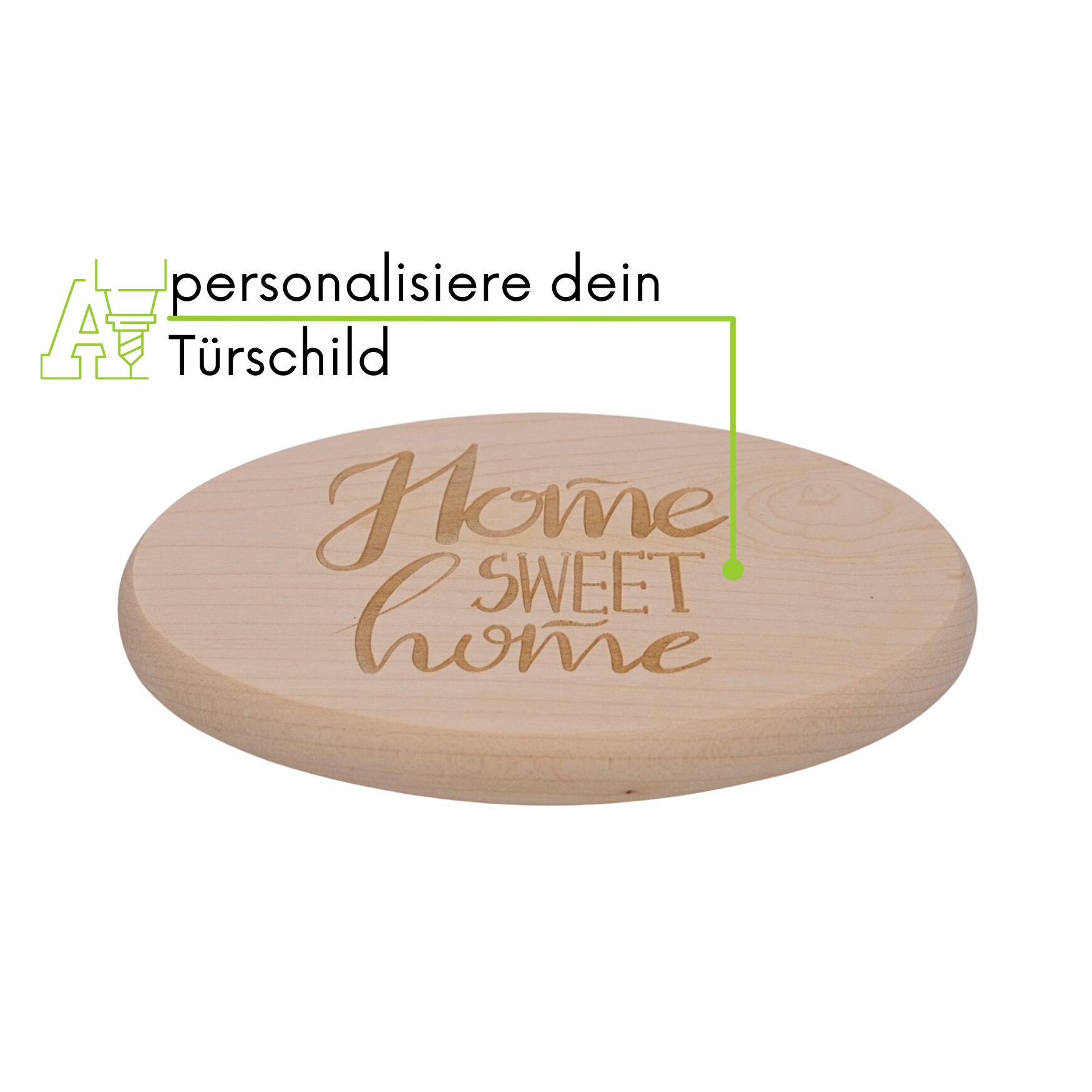 Holzschild oval mit Gravur aus Ahornholz  16cm für Haustür