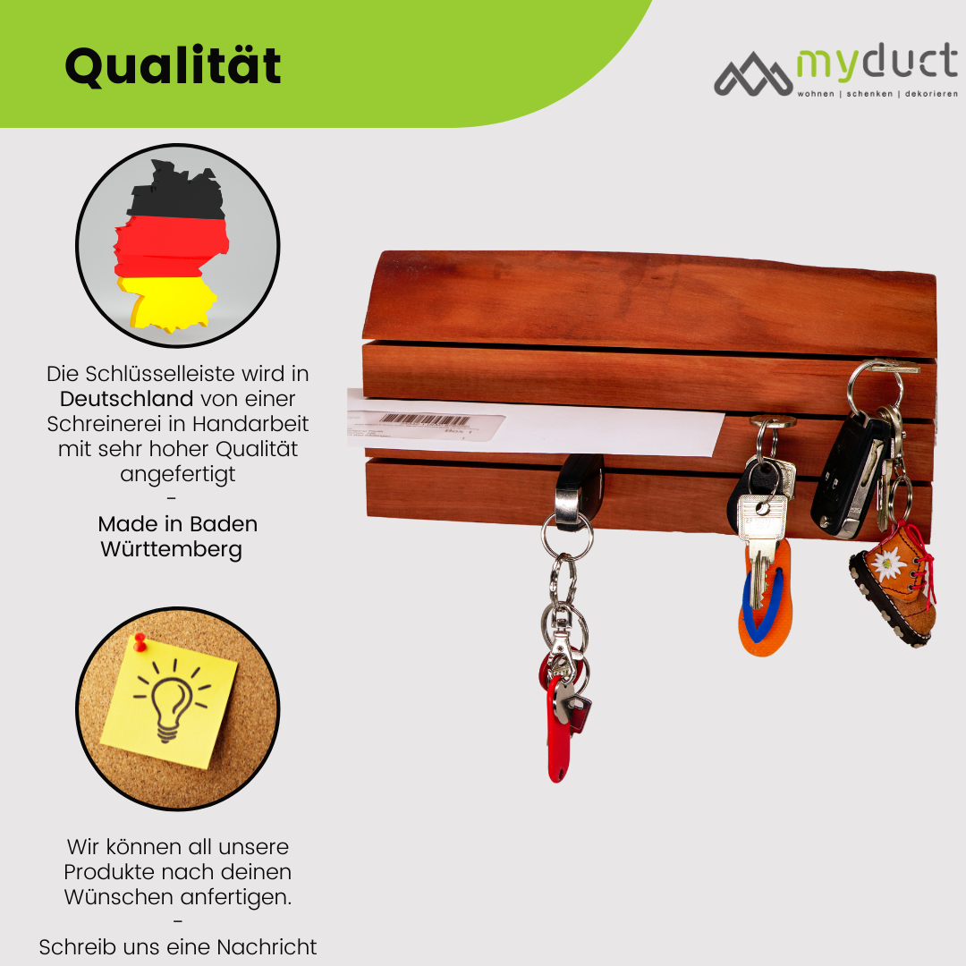 personalisiertes Schlüsselbrett aus Elsbeere 2-Schlitze