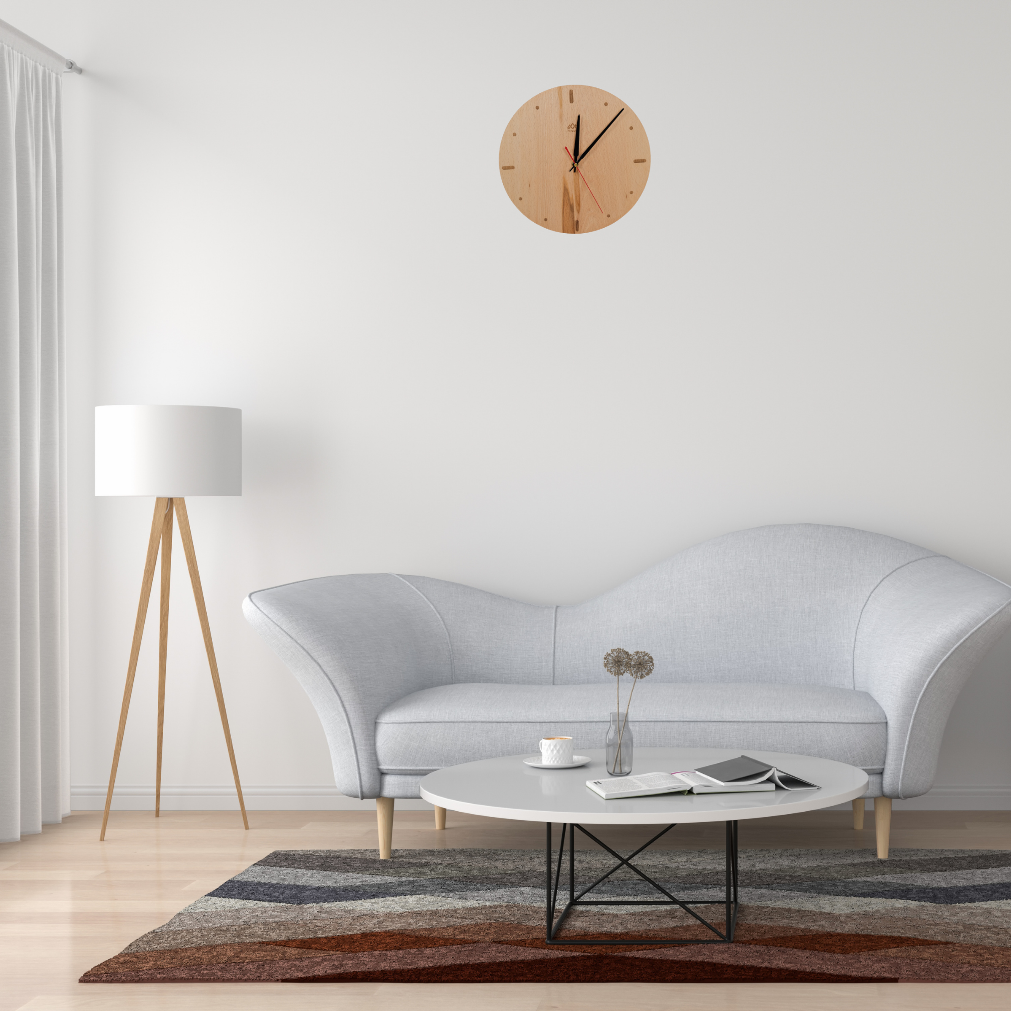 myduct Premium Funk-Wanduhr "Rundzeit" aus Buchenholz Ø 30cm, lautloses Uhrwerk für Wohnzimmer Schlafzimmer Küche