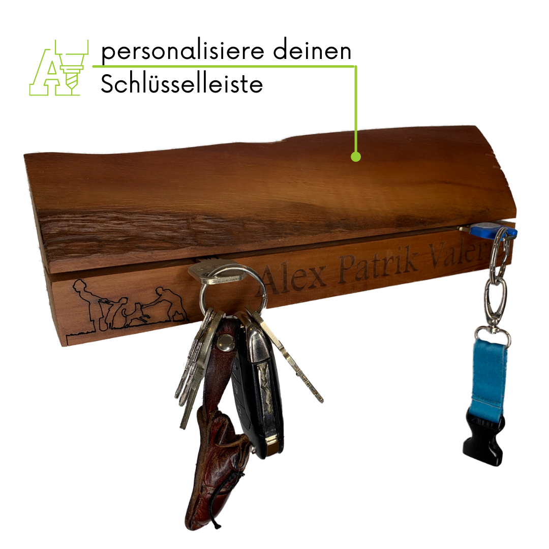 personalisiertes Schlüsselbrett aus Elsbeere 1-Schlitz