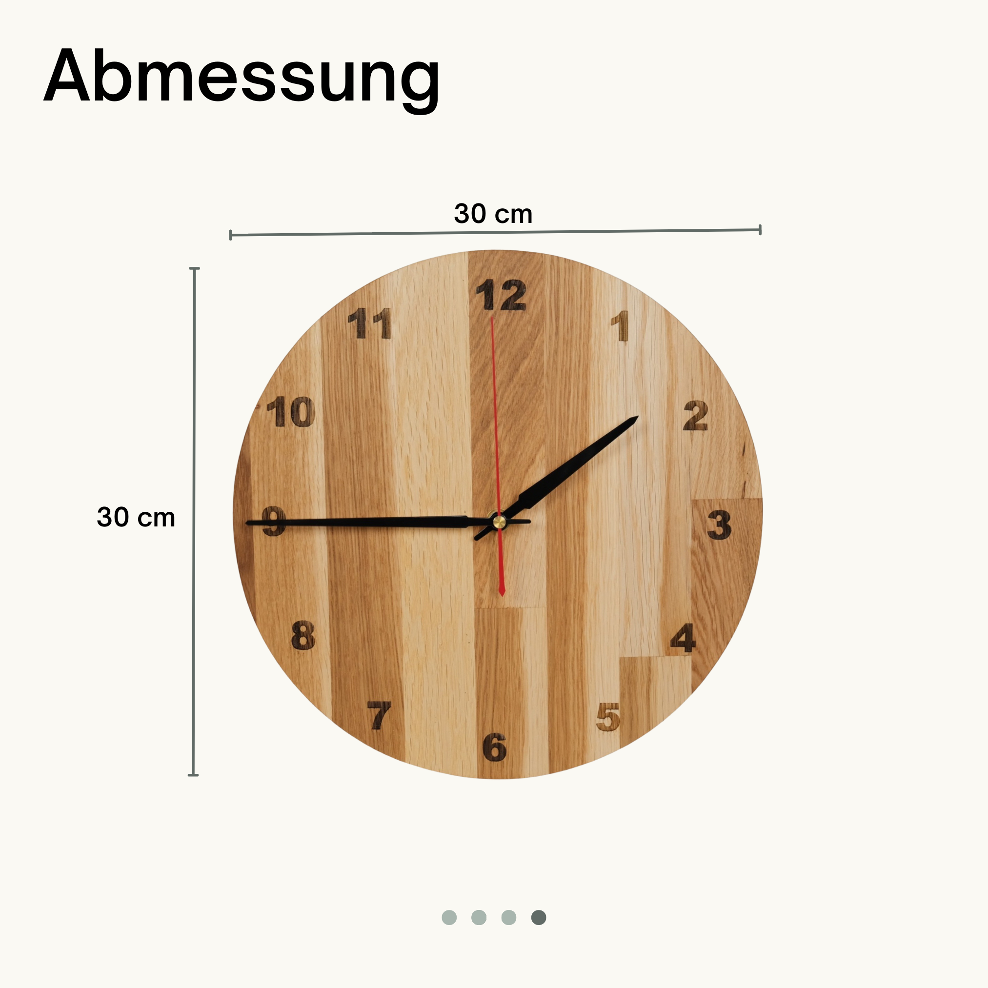 myduct Premium Funk-Wanduhr "Stabzeit" mit Gravur aus Eichenholz Ø 30cm, lautloses Uhrwerk für Wohnzimmer Schlafzimmer Küche