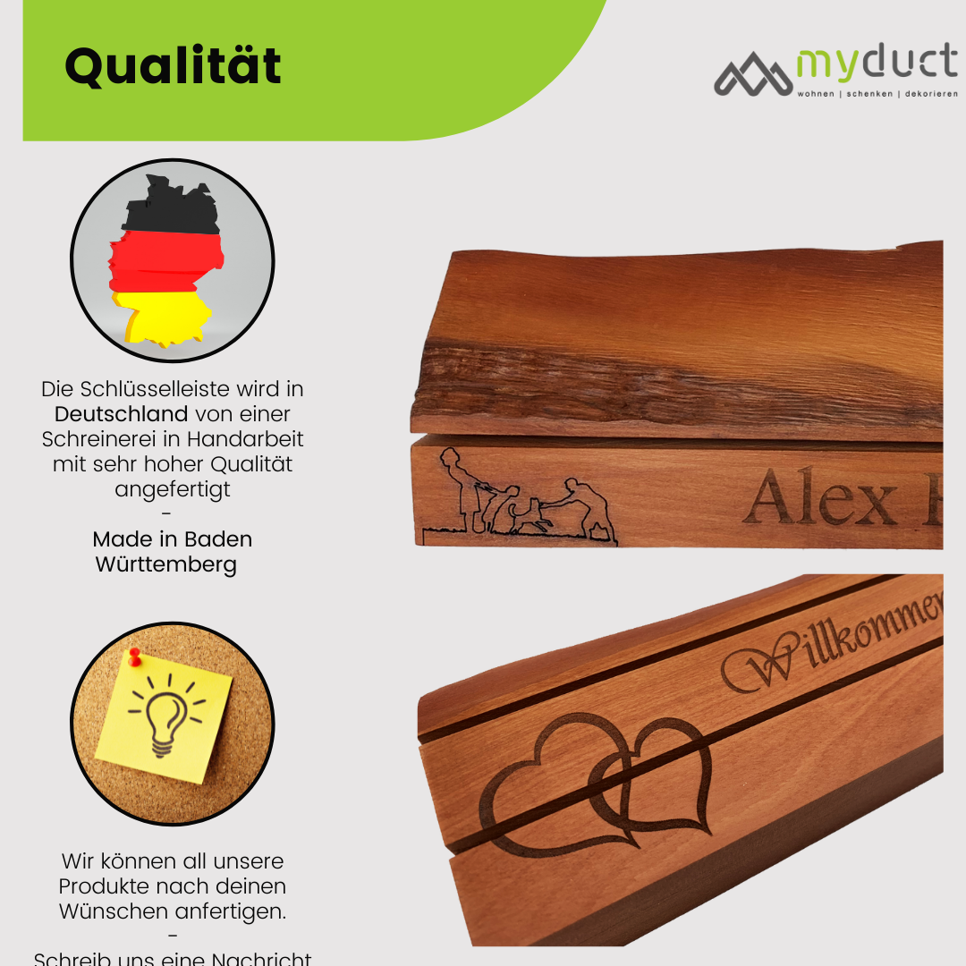 personalisiertes Schlüsselbrett aus Elsbeere 1-Schlitz