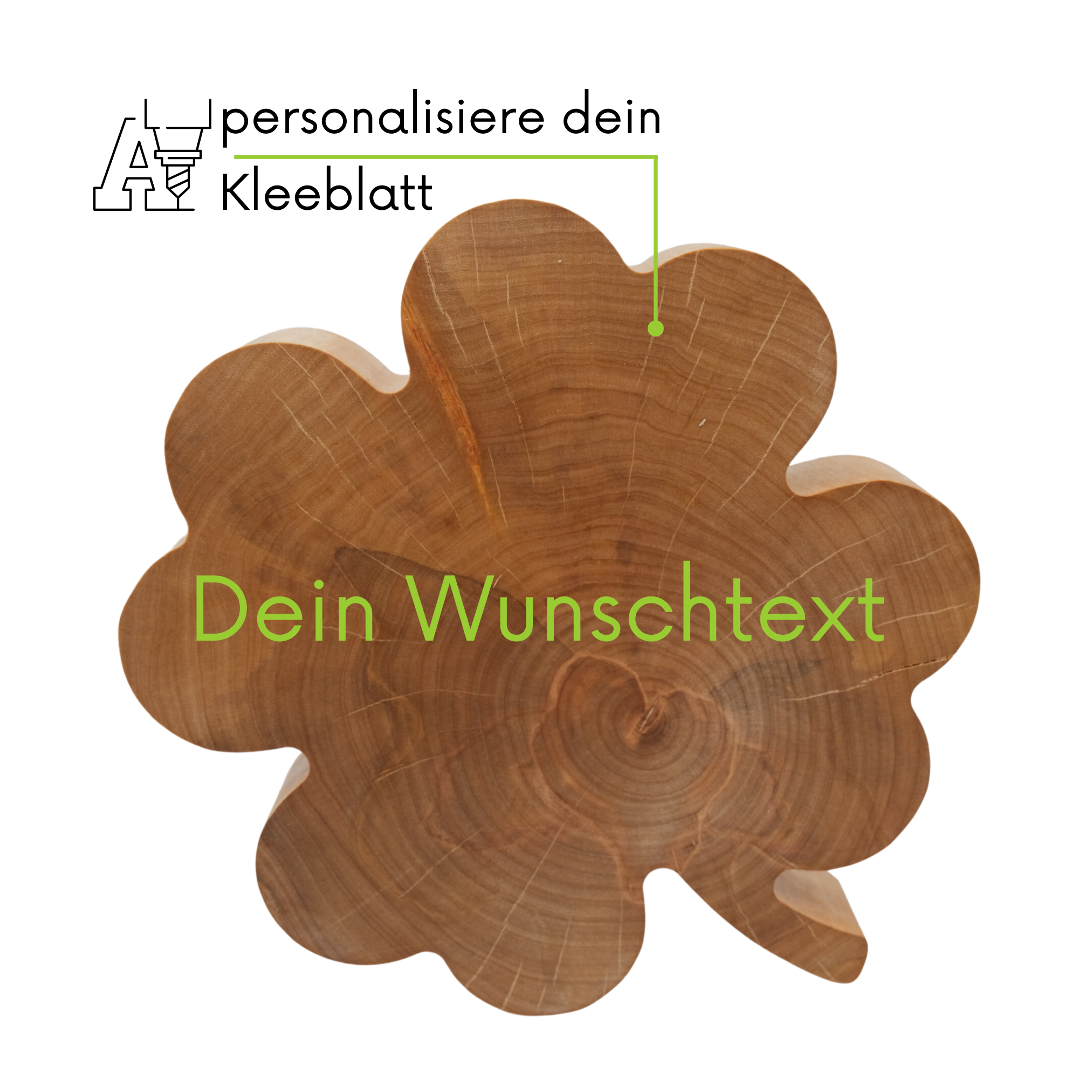 Holzkleeblatt mit personalisierter Gravur aus Birkenstamm 20cm groß als Geschenk und Glücksbringer