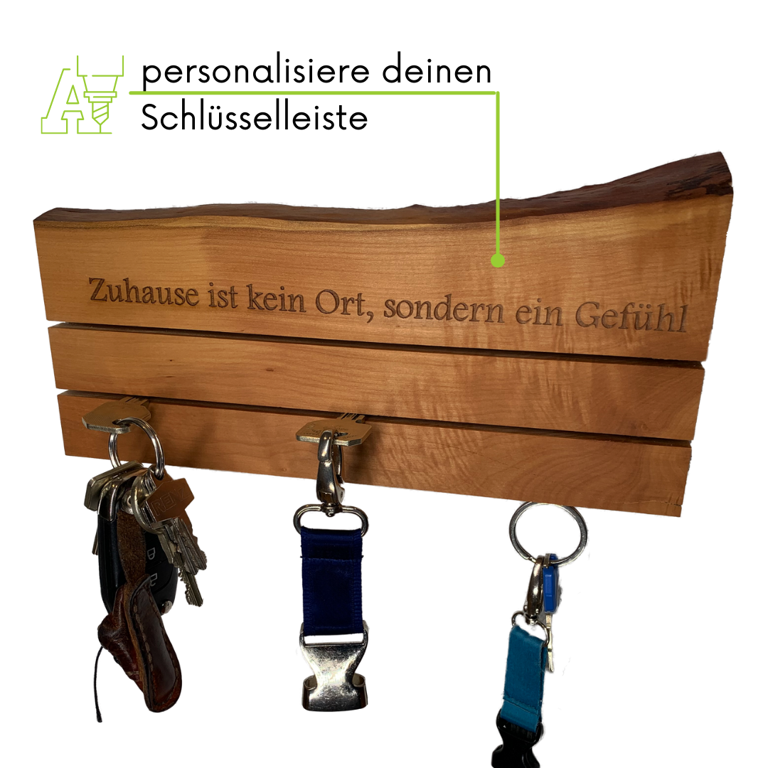 personalisiertes Schlüsselbrett aus Elsbeere 2-Schlitze