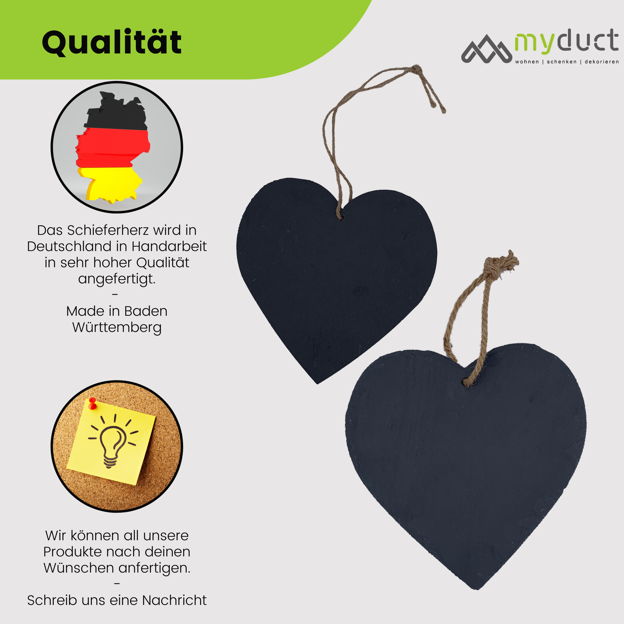 personalisiertes Schieferherz mit stabiler Kordel