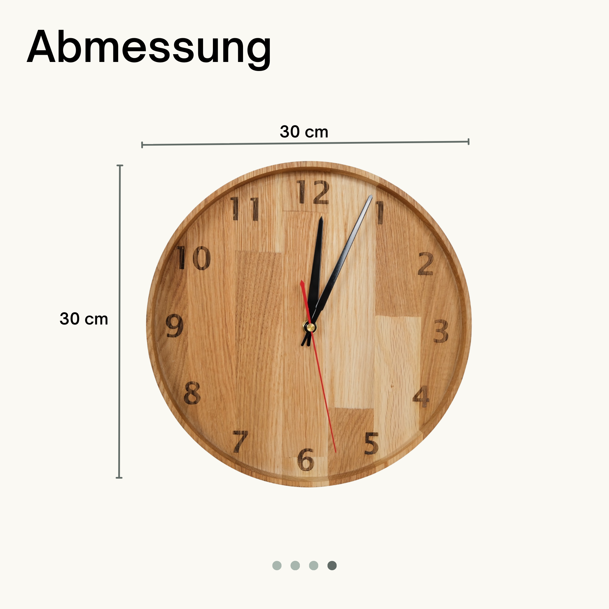 myduct Premium Funk-Wanduhr "Zeitschale" mit Gravur aus Eichenholz Ø 30cm, lautloses Uhrwerk für Wohnzimmer Schlafzimmer Küche