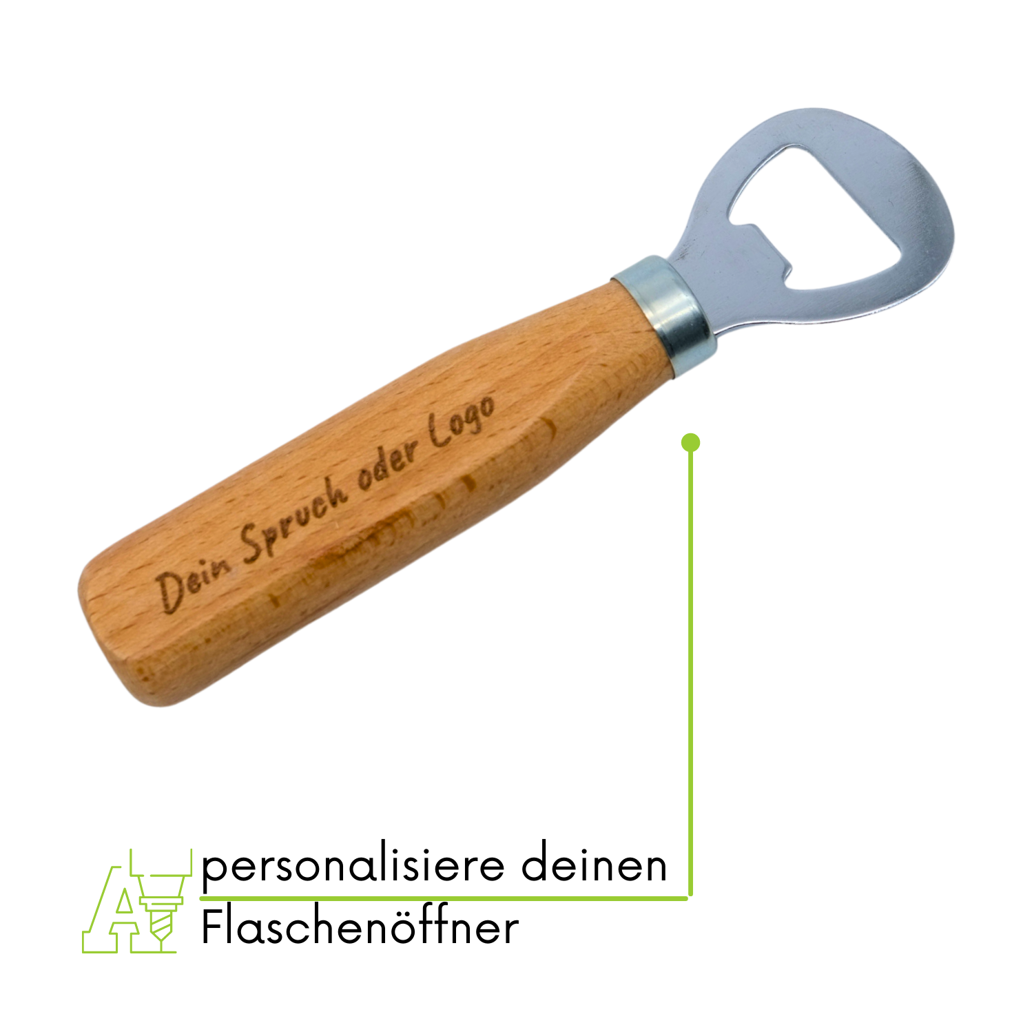 stabiler Flaschenöffner aus Massivholz mit Gravur, mit deinem Firmenlogo, Name