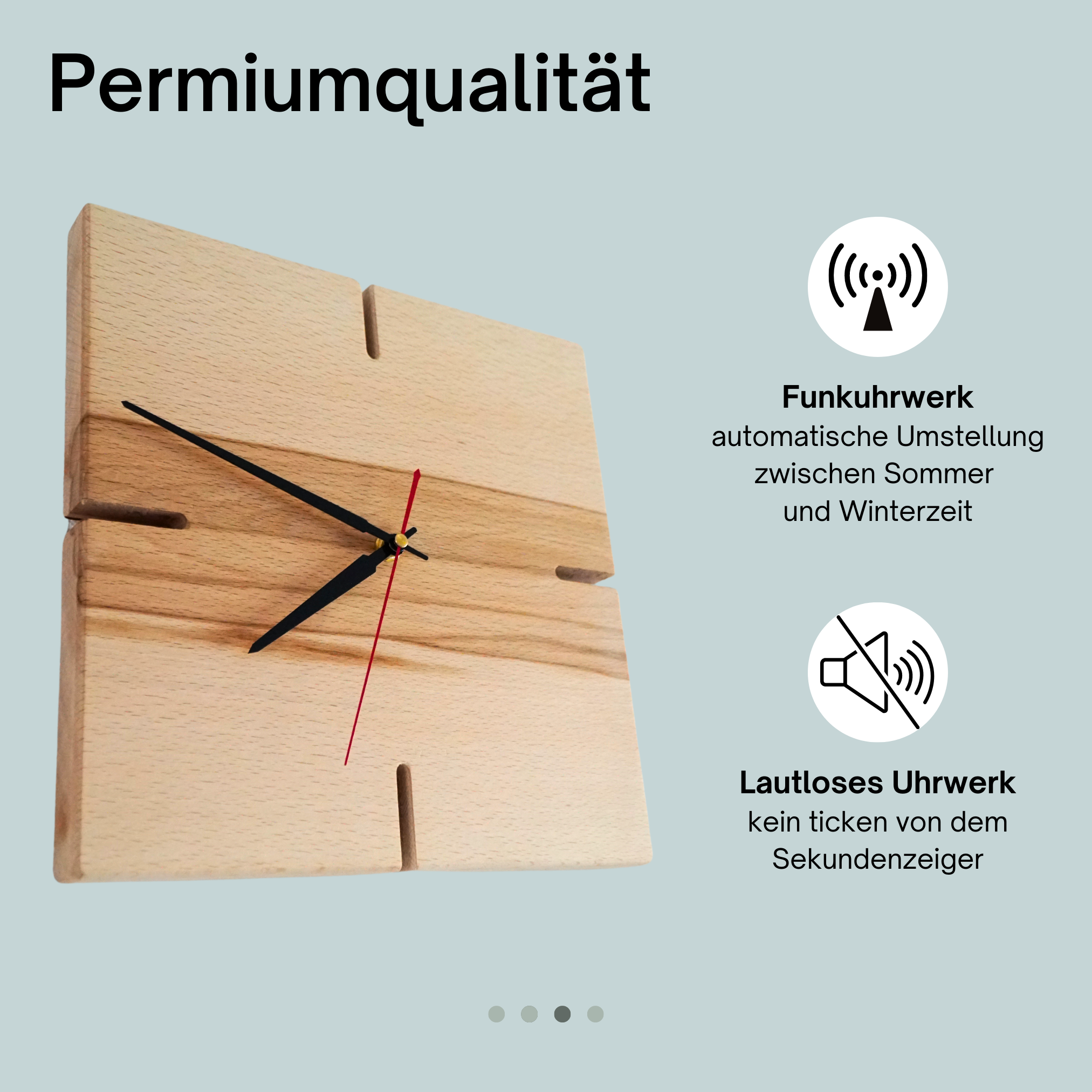 myduct Premium Funk-Wanduhr "Holzeck" mit Gravur aus Buchenholz Ø 30cm, lautloses Uhrwerk für Wohnzimmer Schlafzimmer Küche