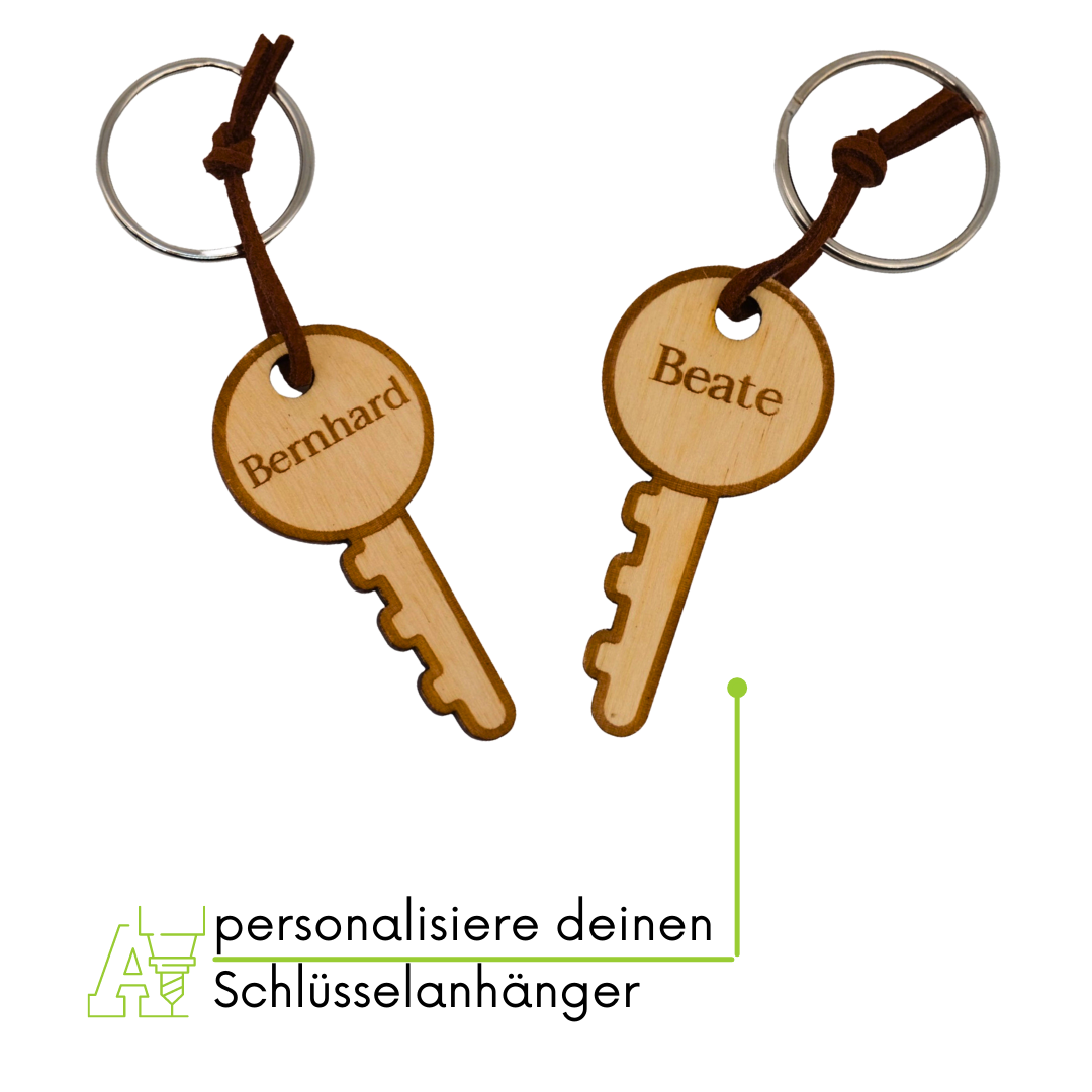 personalisierter Schlüsselanhänger aus Holz mit stabilem Lederband und Schlüsselring (Schlüssel)