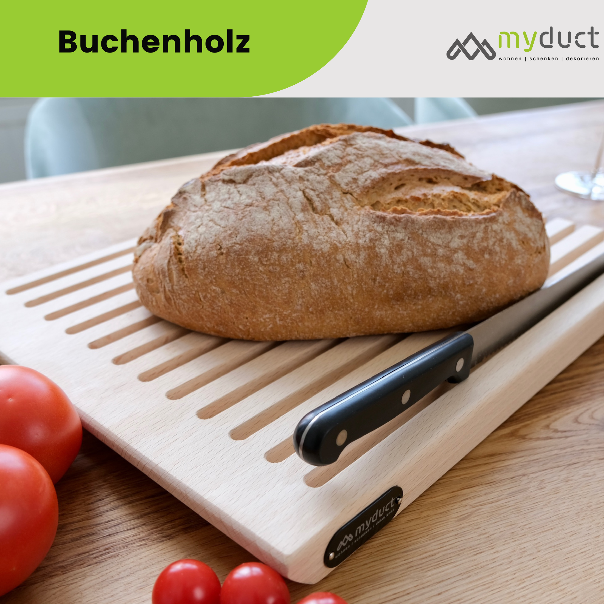 Brotschneidebrett mit Gravur aus Buche mit Krümmelrost 40 x 30cm mit Griffmulde