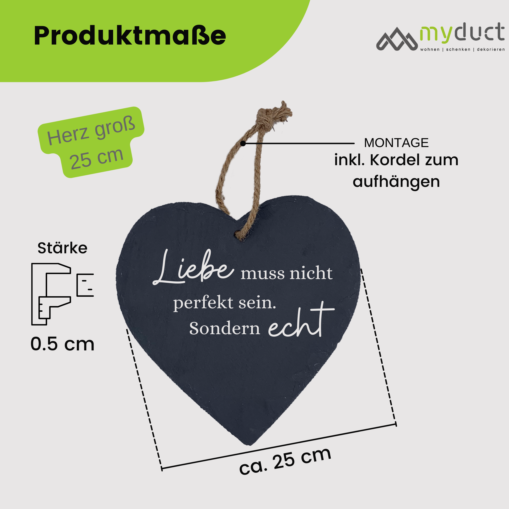 personalisiertes Schieferherz mit stabiler Kordel