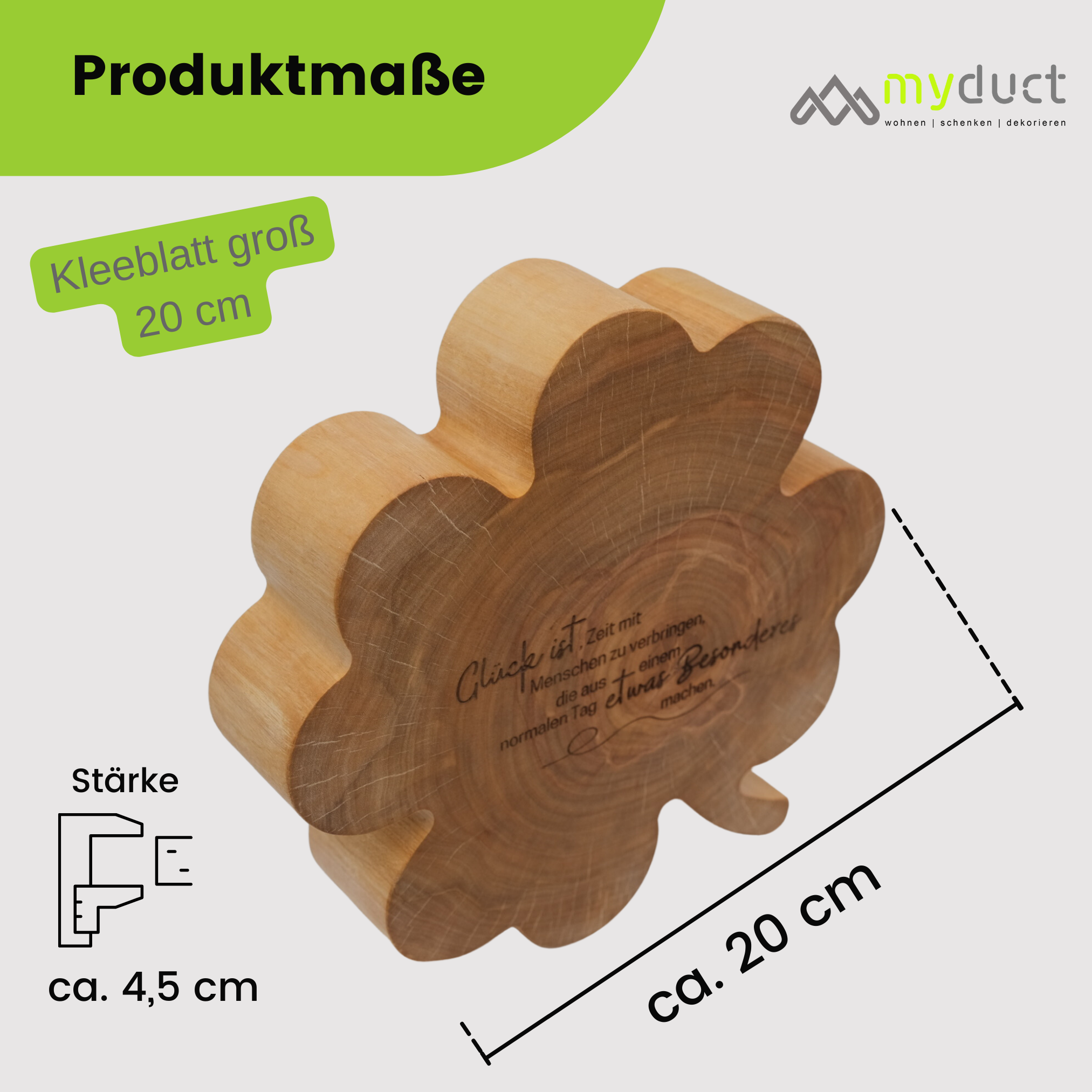Holzkleeblatt mit Gravur aus Birkenstamm 20cm groß als Geschenk und Glücksbringer