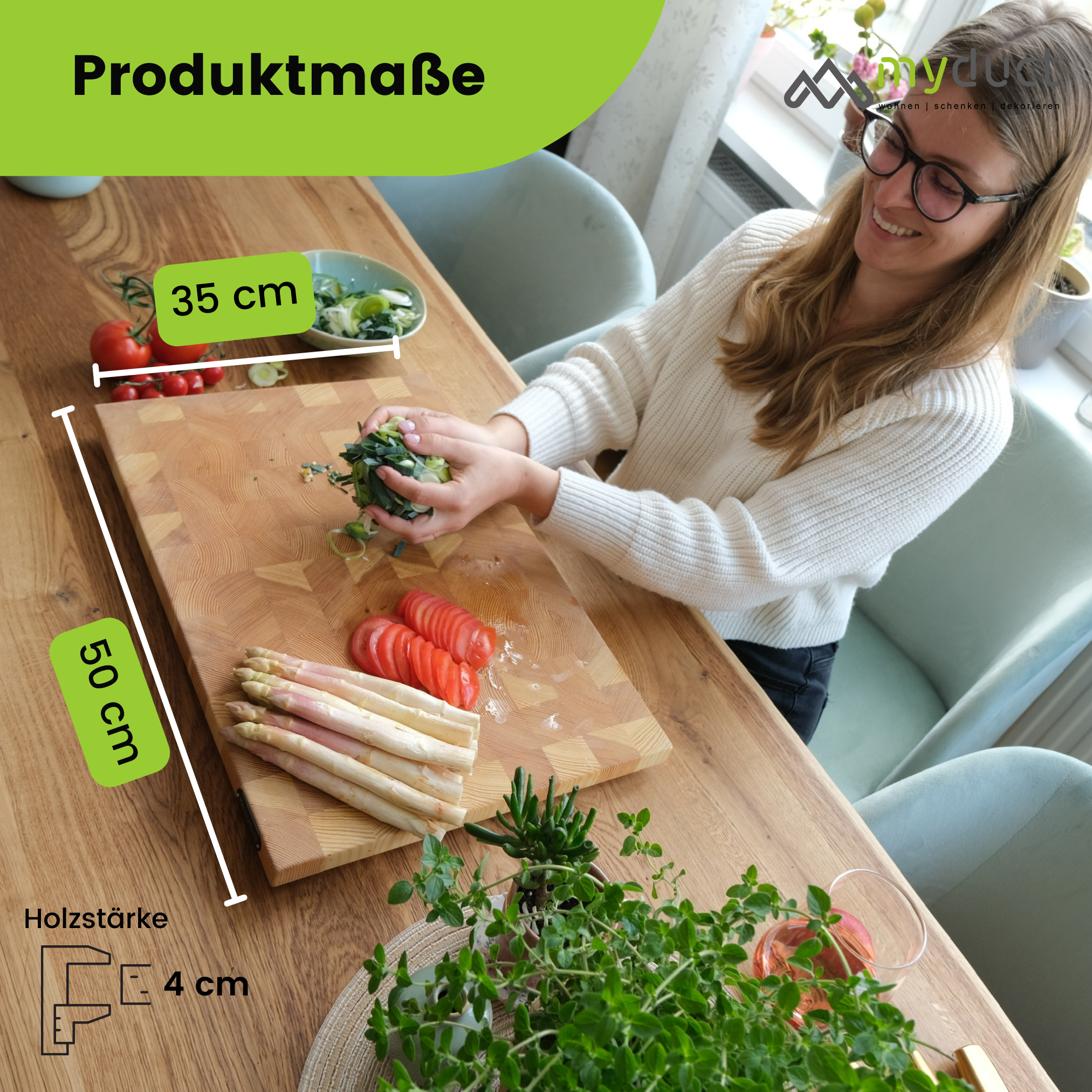 Stirnholz Schneidebrett aus Lärchenholz 50x35x4cm