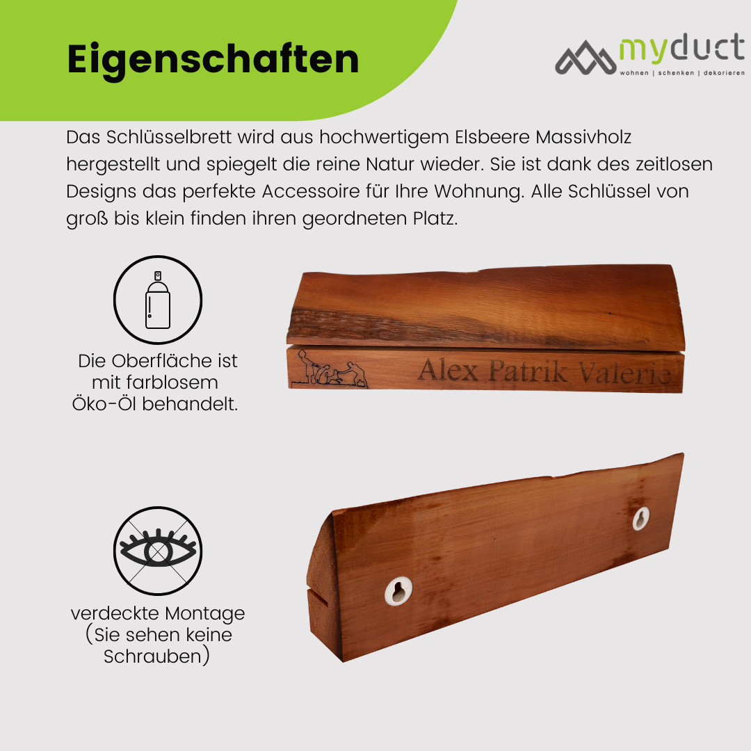 personalisiertes Schlüsselbrett aus Elsbeere 1-Schlitz