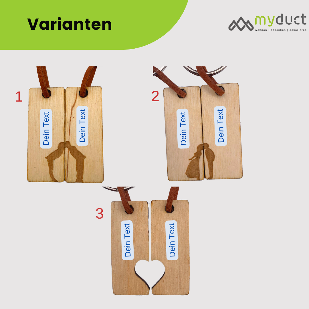 personalisierter Schlüsselanhänger aus Holz mit stabilem Lederband und Schlüsselring