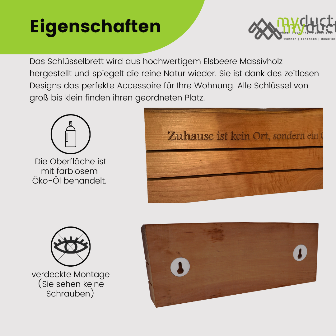 personalisiertes Schlüsselbrett aus Elsbeere 2-Schlitze