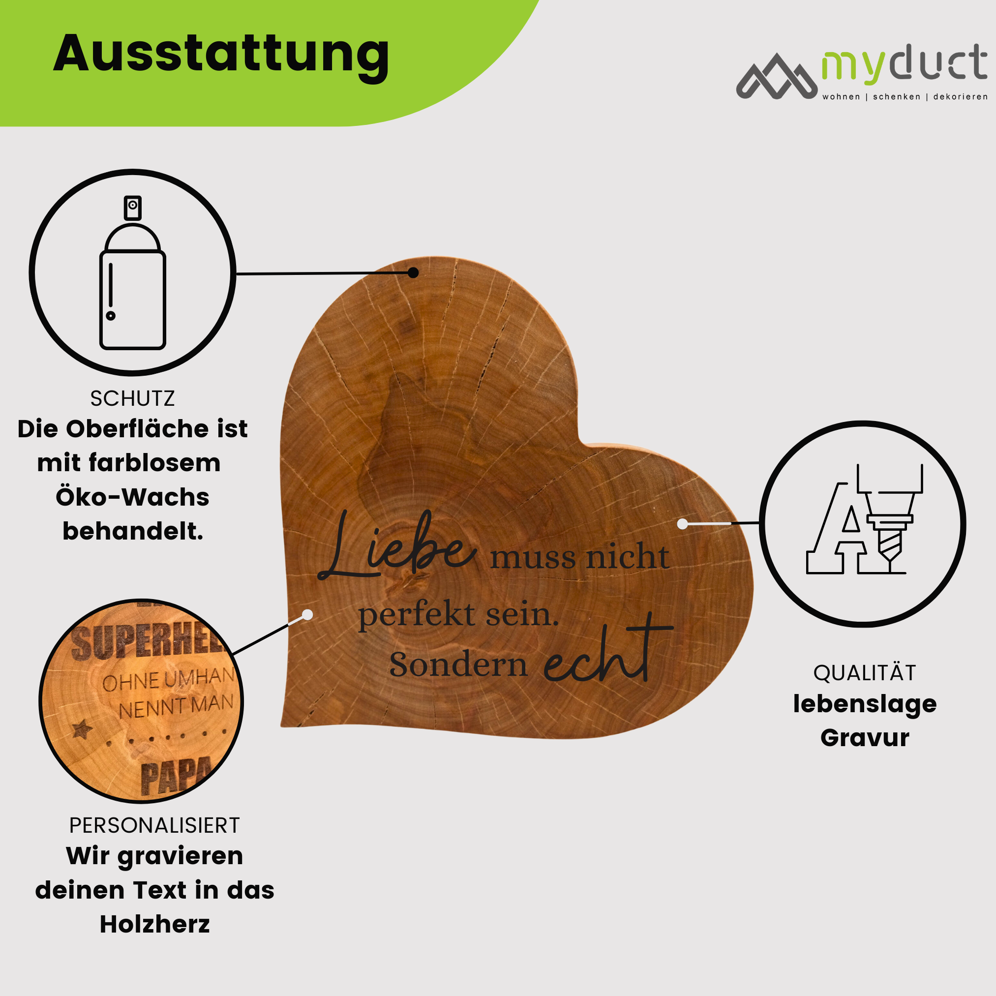 Holzherz mit personalisierter Gravur aus Birkenstamm 20cm groß als Geschenk