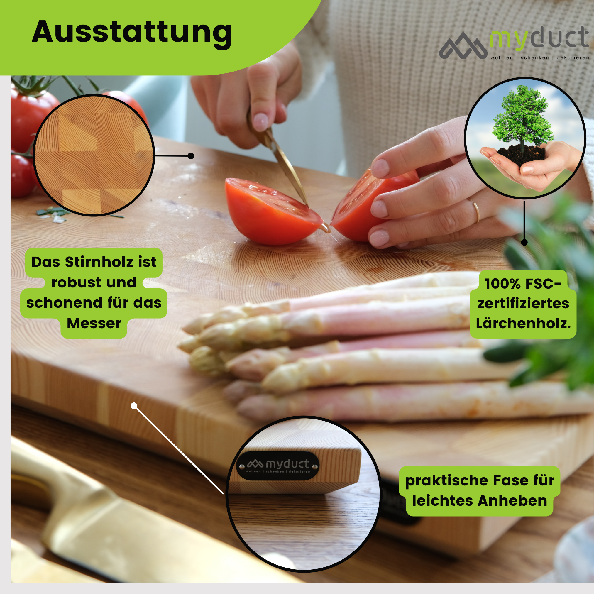 Stirnholz Schneidebrett mit Gravur aus Lärchenholz 50 x 35 x 4cm