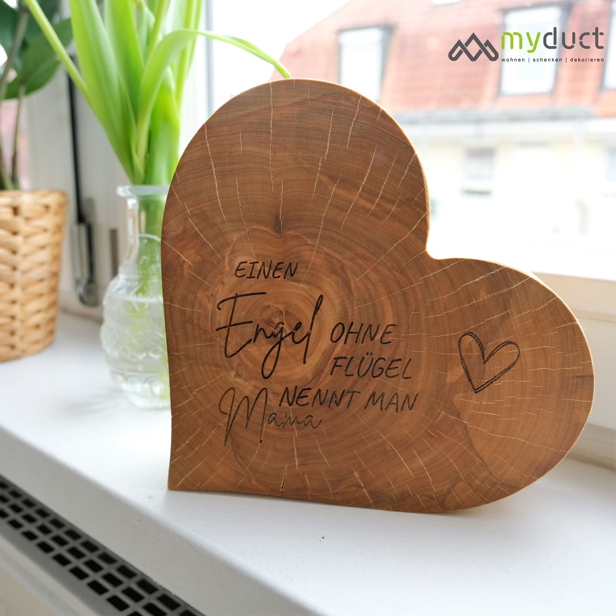 Herz aus Birkenstamm mit Gravur 20cm ein Tolles Handgefertigtes Geschenk für Hochzeit, Muttertag, Deko