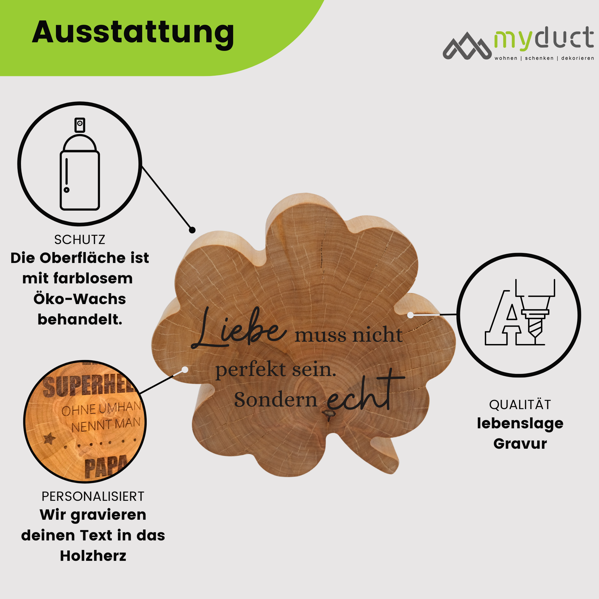 Holzkleeblatt mit personalisierter Gravur aus Birkenstamm 20cm groß als Geschenk und Glücksbringer