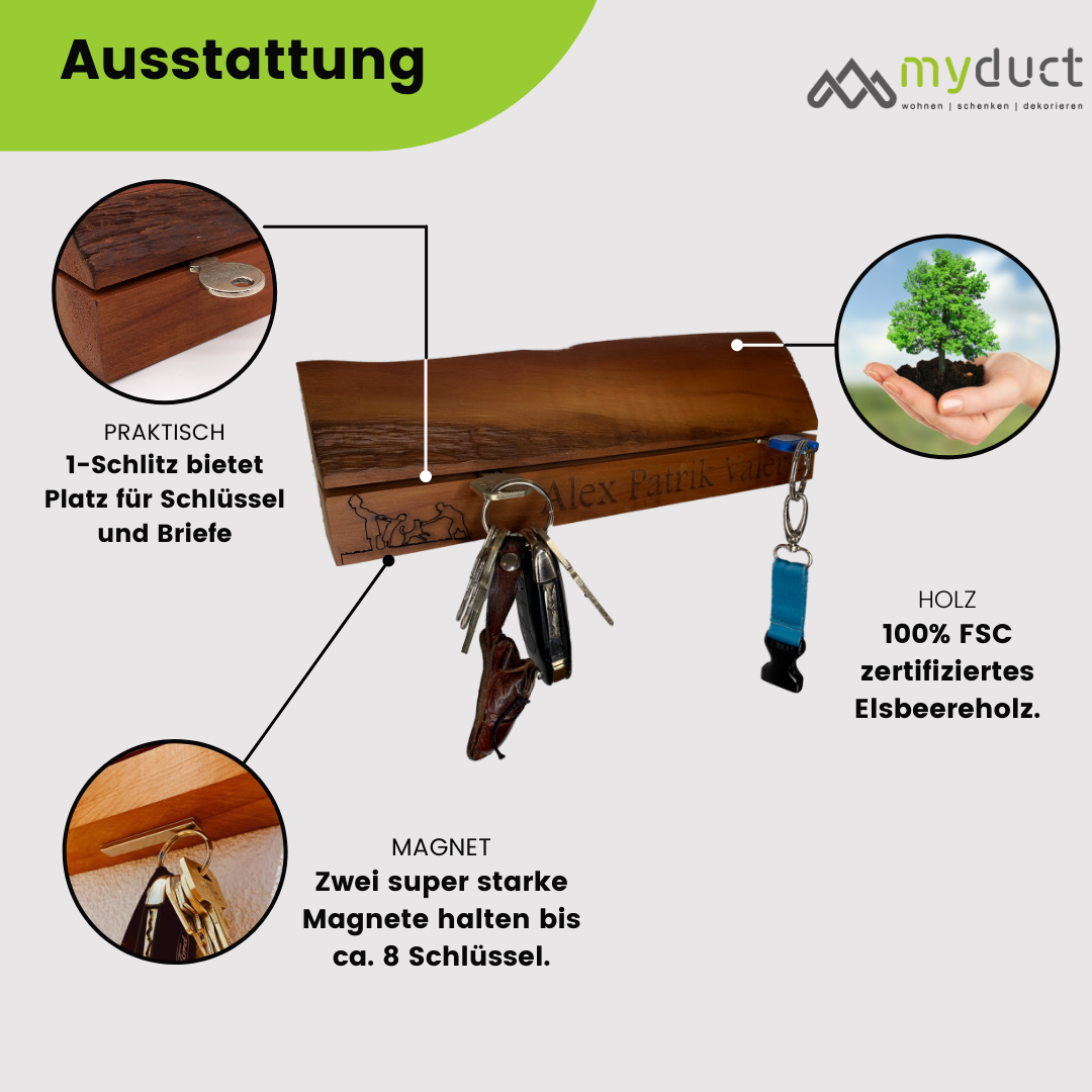 personalisiertes Schlüsselbrett aus Elsbeere 1-Schlitz