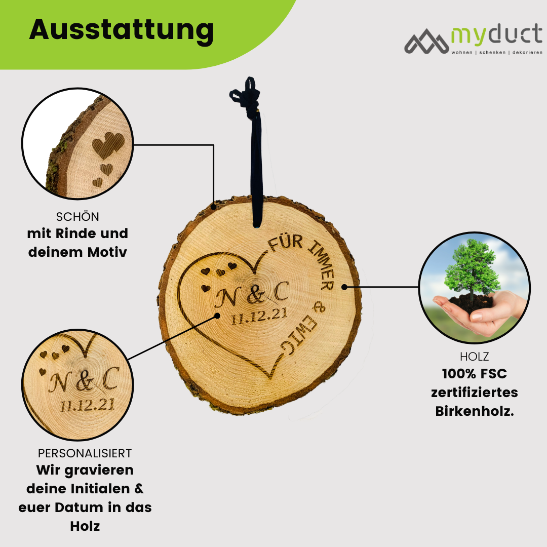 Baumscheibe mit Gravur - personalisierte Holzscheibe 18cm "Für immer und ewig"