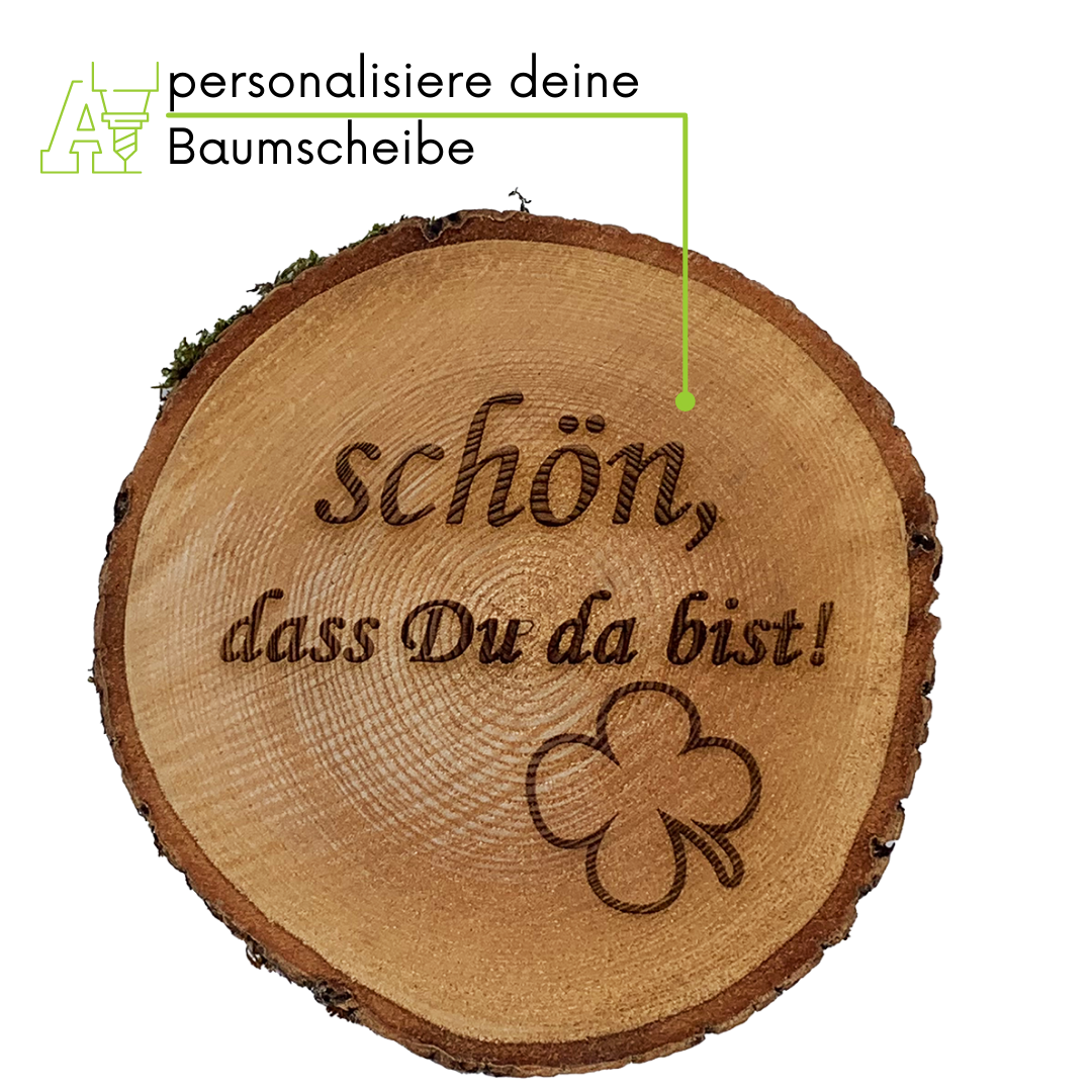 Baumscheibe mit Gravur - personalisierte Holzscheibe 18cm "Kleeblatt"