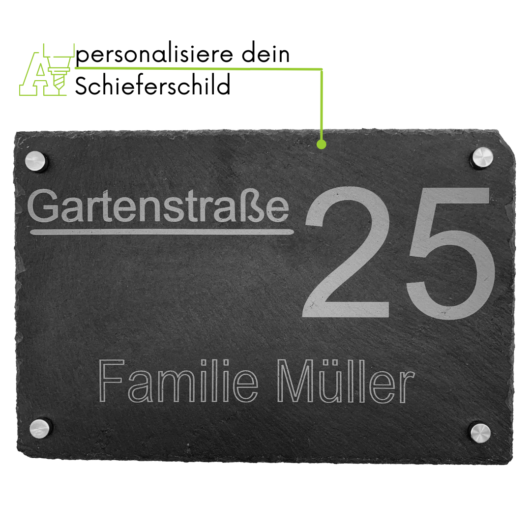 personalisiertes Türschilder aus Schiefer mit Straße und Name