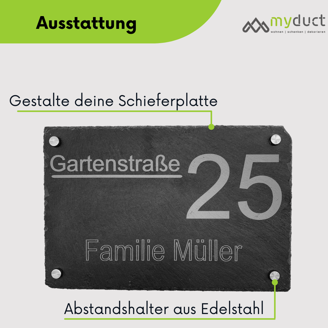 personalisiertes Türschilder aus Schiefer mit Straße und Name