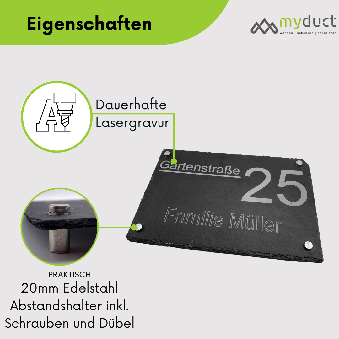 personalisiertes Türschilder aus Schiefer mit Straße und Name