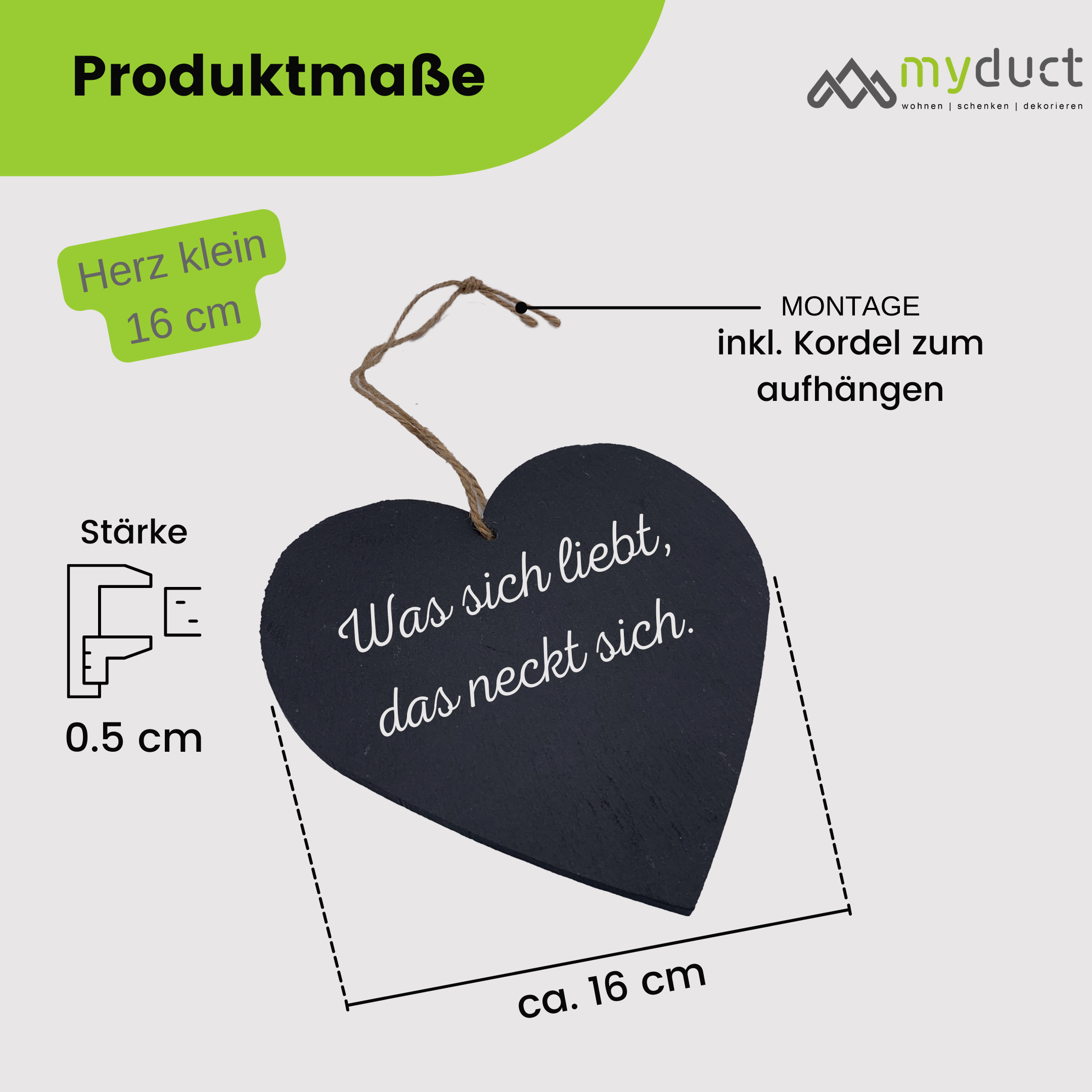 personalisiertes Schieferherz mit stabiler Kordel