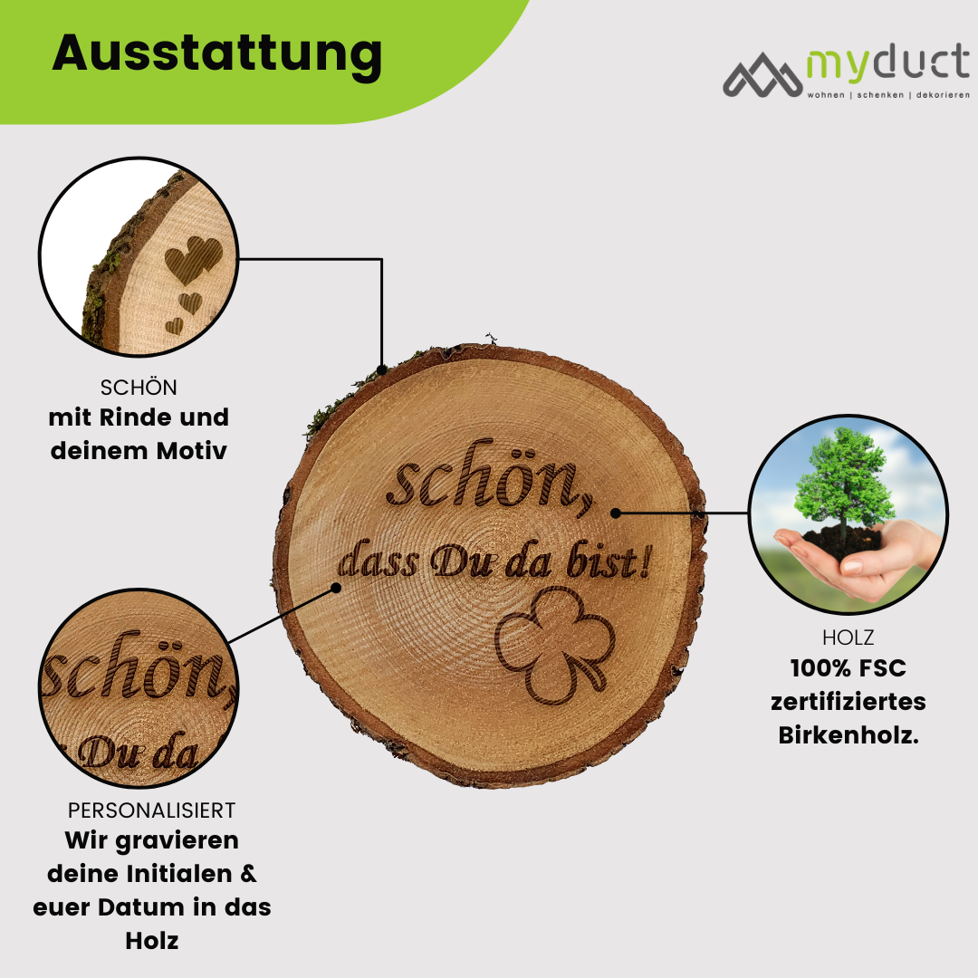 Baumscheibe mit Gravur - personalisierte Holzscheibe 18cm "Kleeblatt"