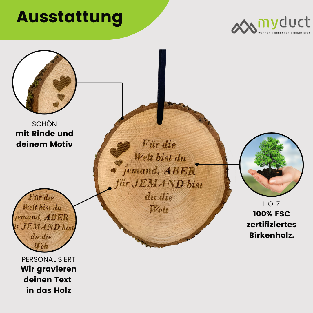 Baumscheibe mit Gravur - personalisierte Holzscheibe 18cm "kleine Herzen"