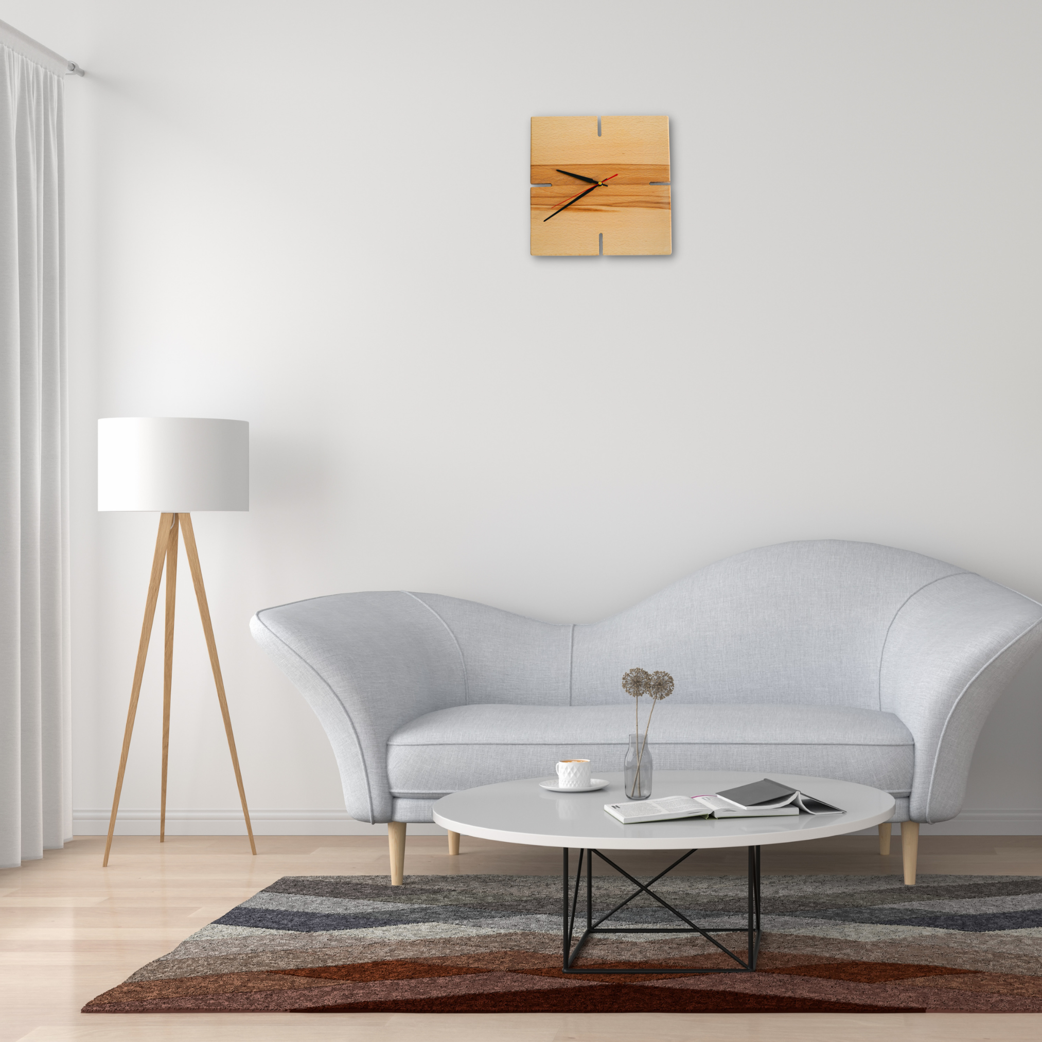 myduct Premium Funk-Wanduhr "Holzeck" mit Gravur aus Buchenholz Ø 30cm, lautloses Uhrwerk für Wohnzimmer Schlafzimmer Küche