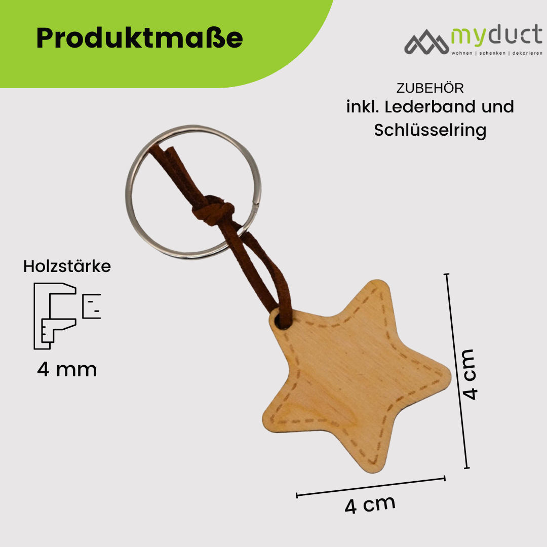 personalisierter Schlüsselanhänger aus Holz mit stabilem Lederband und