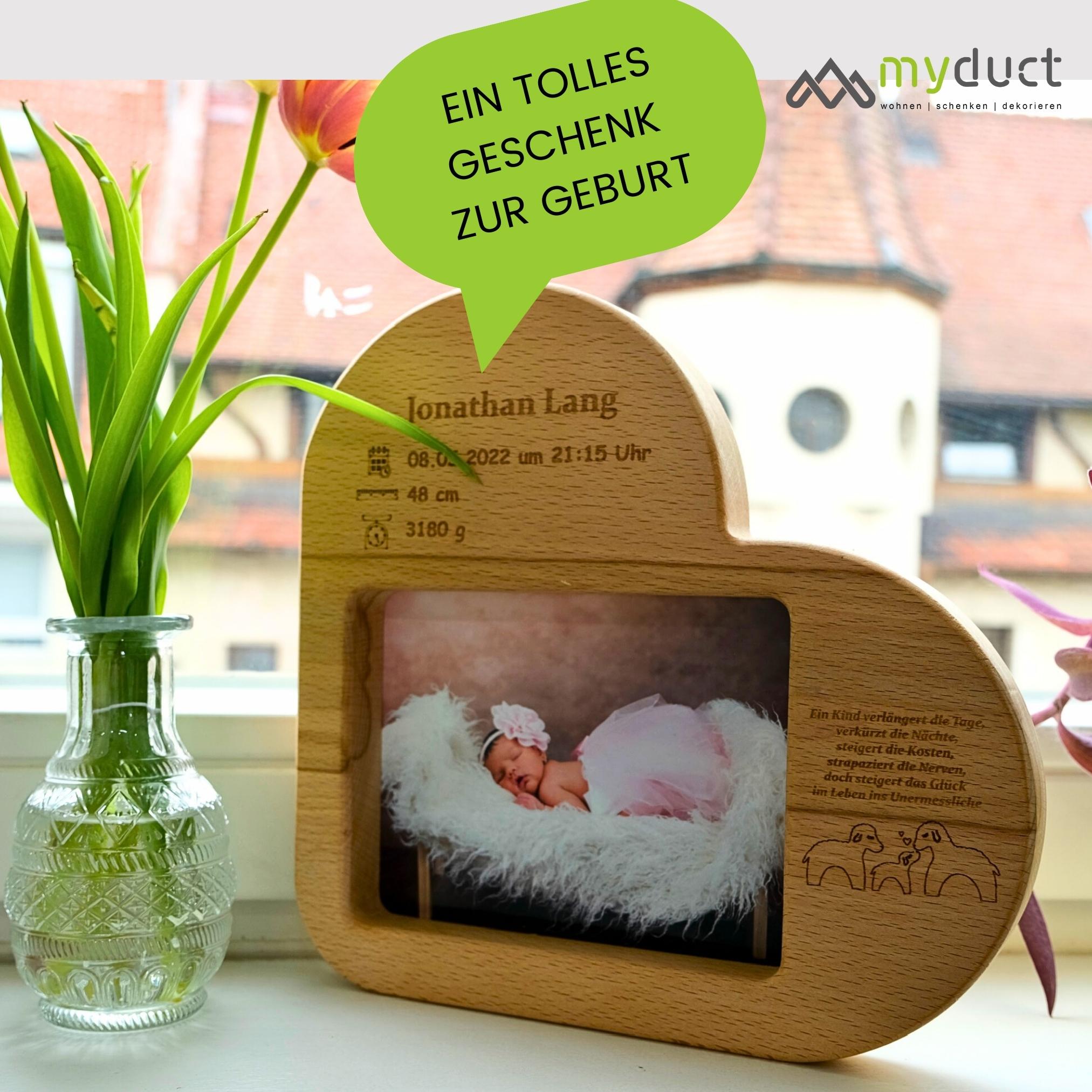 Bilderrahmen in Herzform mit Gravur aus Buchenholz Bild 13x18cm "Hoch- und Querformat"